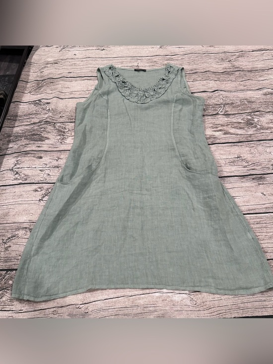 Lungo L’Arno Dresses & Skirts - Lungo L’Arno Sleeveless Linen Blend Mini Dress Textured Neckline in Sage Green L
